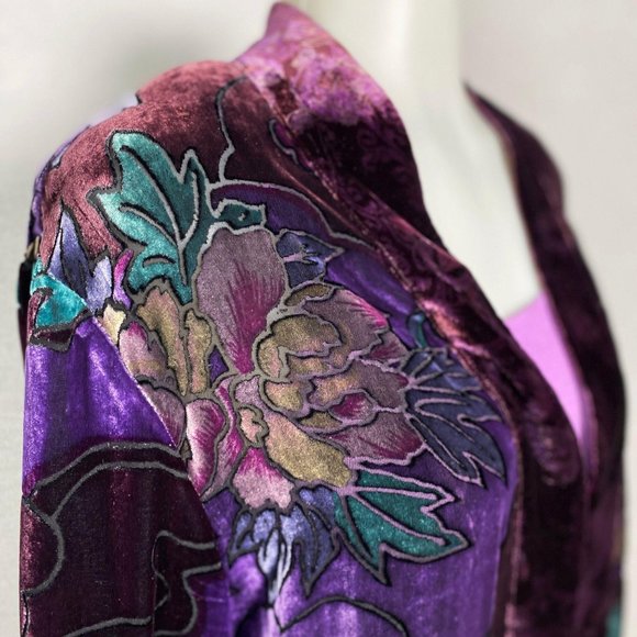 Vintage Chico's Design Silk Velvet Purple Floral W - Picture 9 of 9